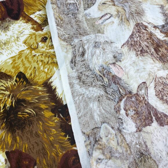 Dogs Home Decor Fabric 36"x 45" Craft Drapery Screen Print Brown Gold Novelty - Picture 12 of 14